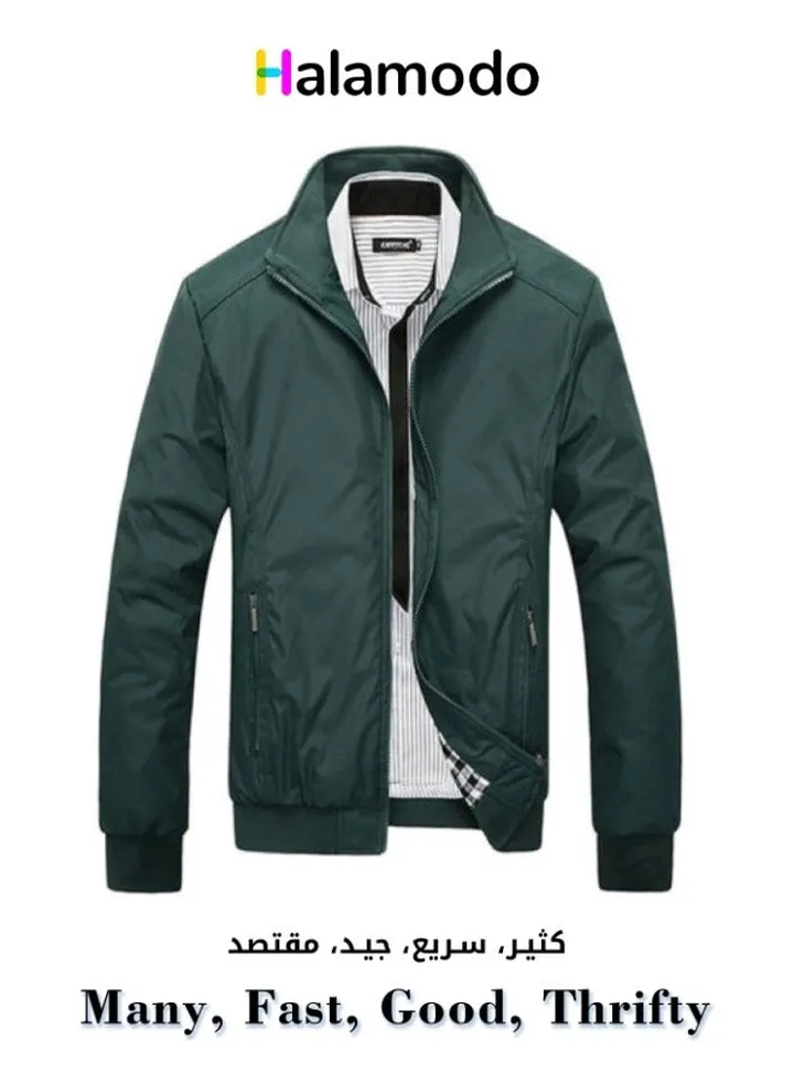 Green XXXXL Size Autumn and Spring Jacket Men's Stand Collar Jacket