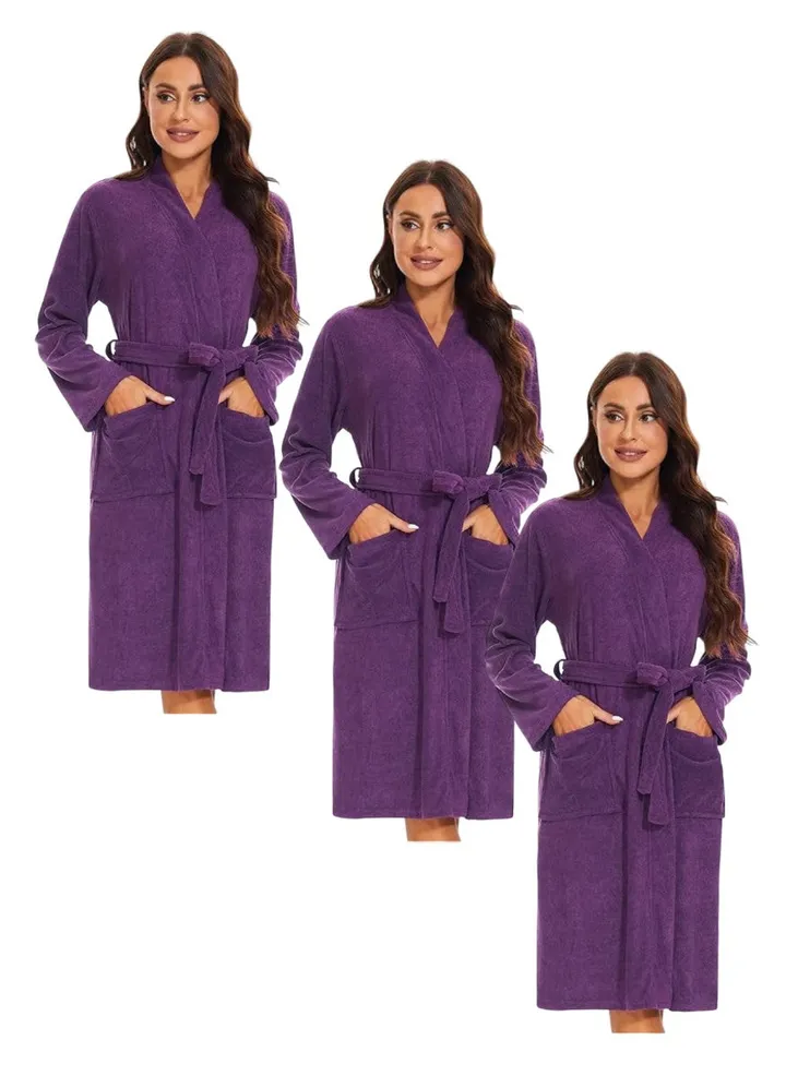 3 Pieces Purple Colour Unisex Hotel Spa Terry Bathrobe XXXL Size