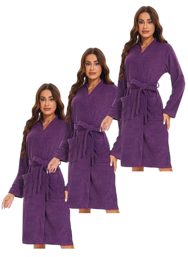 3 Pieces Purple Colour Lightweight Summer Fresh Cotton Unisex Spa Bathrobe XXL Size