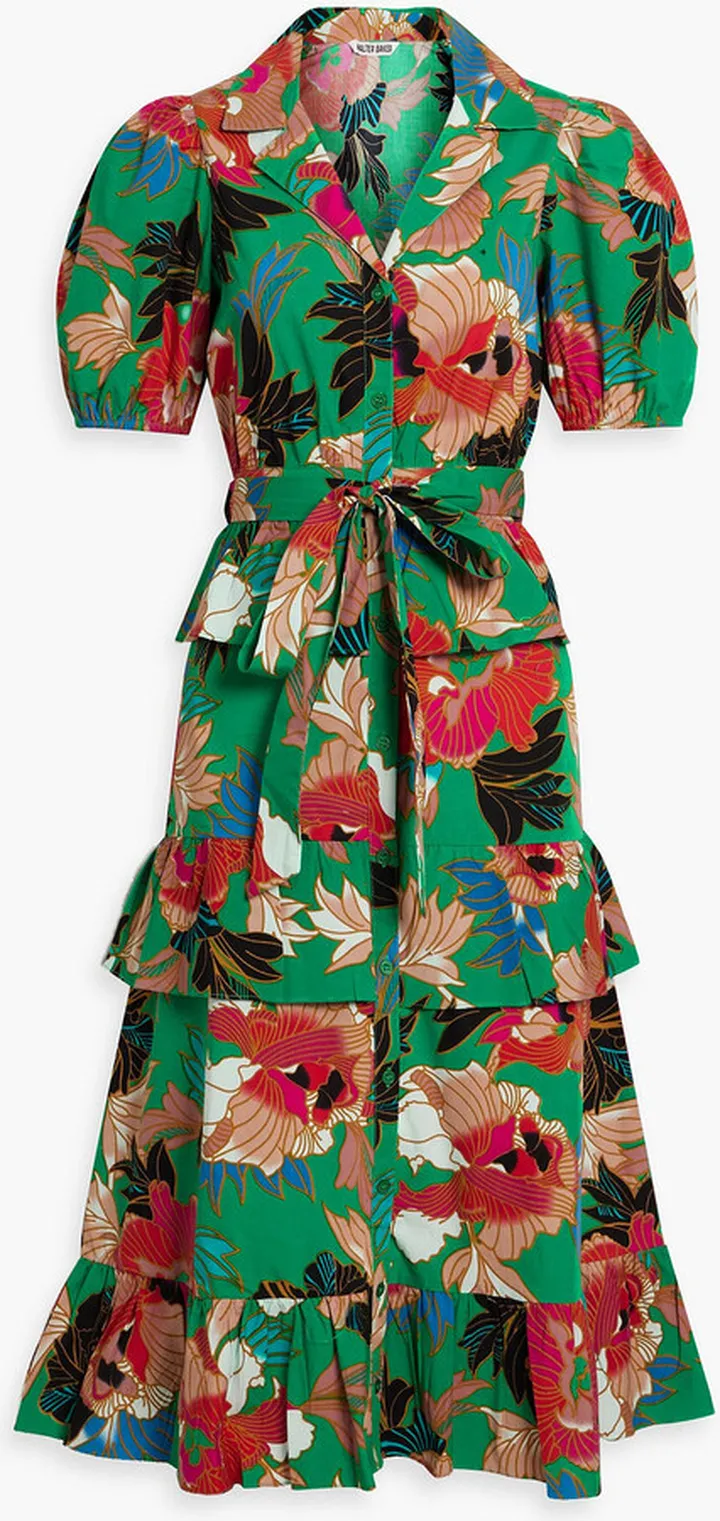 Georgina tiered floral-print cotton-blend poplin midi shirt dress