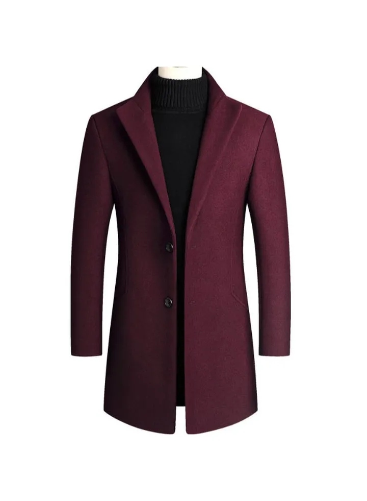 Casual Woollen Overcoat Red