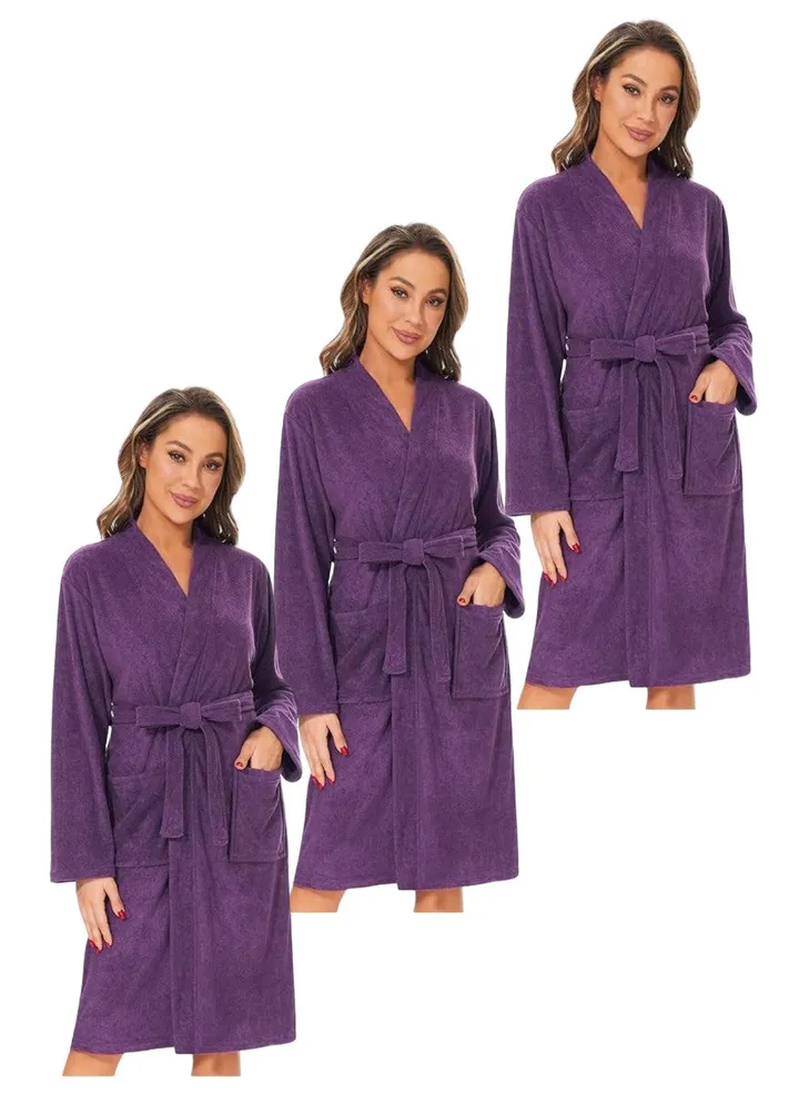 3 Pieces Purple Colour Terry COTTON ROBE UNISEX Bathrobe XXXL Size