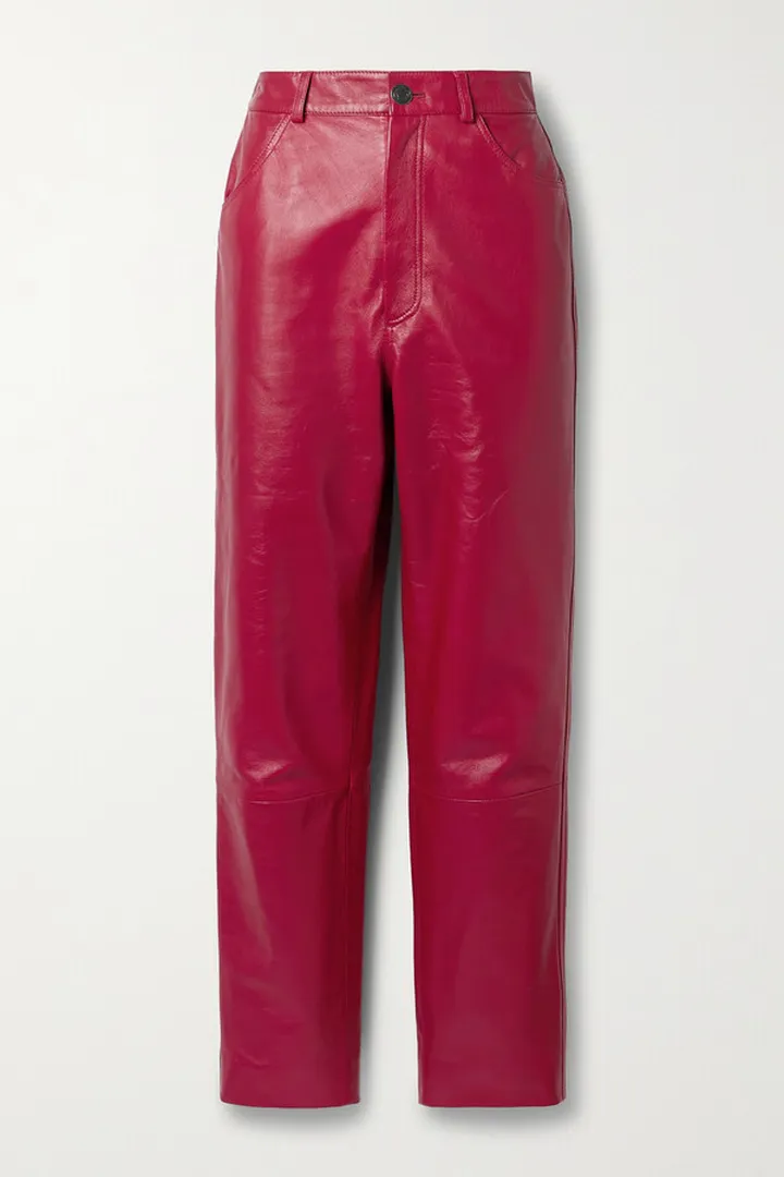 Oscar de la Renta - Cropped Leather Straight-leg Pants - Red