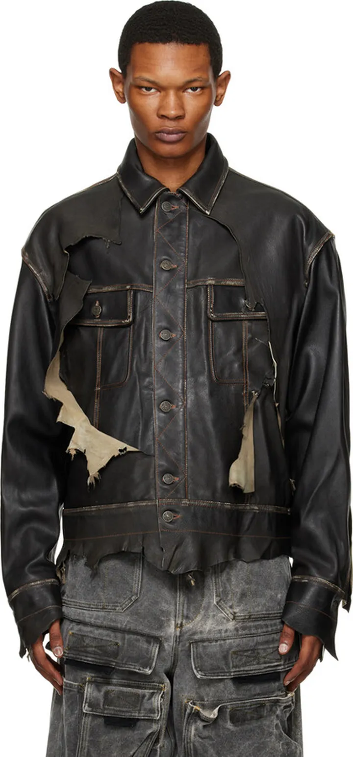 Diesel Black L-Trucker-Wild Leather Jacket