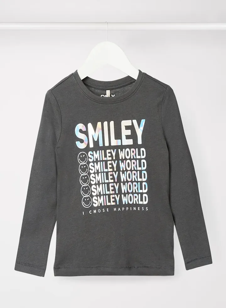 Kids/Teen Smiley Slogan T-Shirt Dark Grey