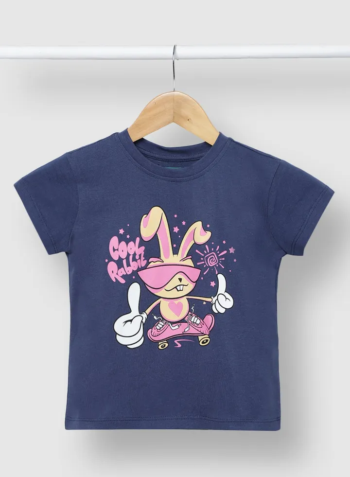 Girls Smart Cotton Casual Comfortable Stylish T-Shirt Navy Blue