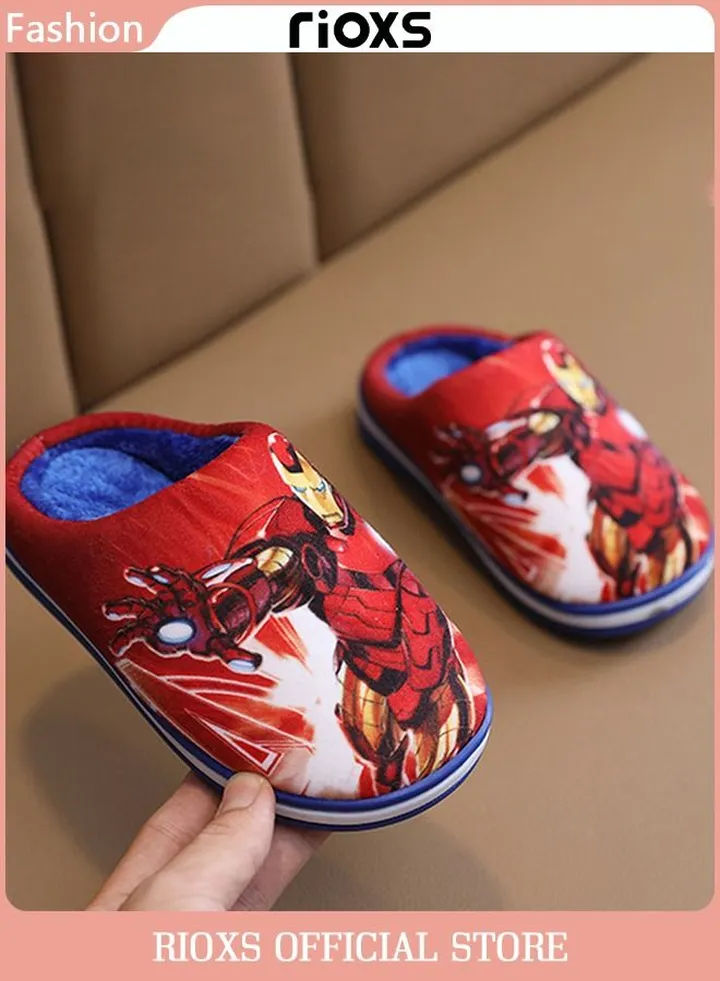 Disney Iron Man Boys Girls Closed Toe Slippers For Home Or Outdoor Use Warm Shoes For Children