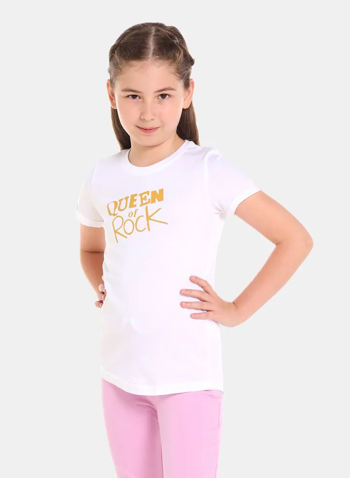 Girls Round Neck Short Sleeve T-Shirt White