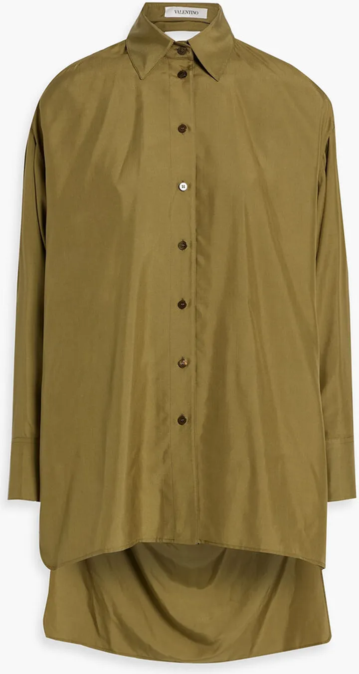 Cutout draped silk-poplin shirt