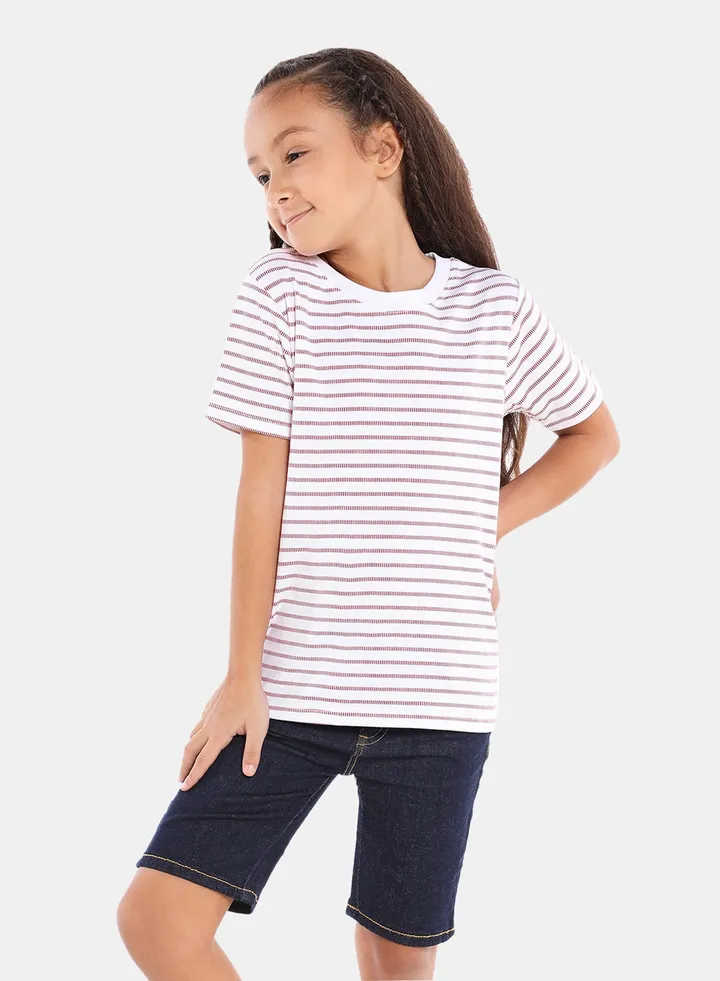 Stripes Printed Crew Neck T-Shirt Red/White