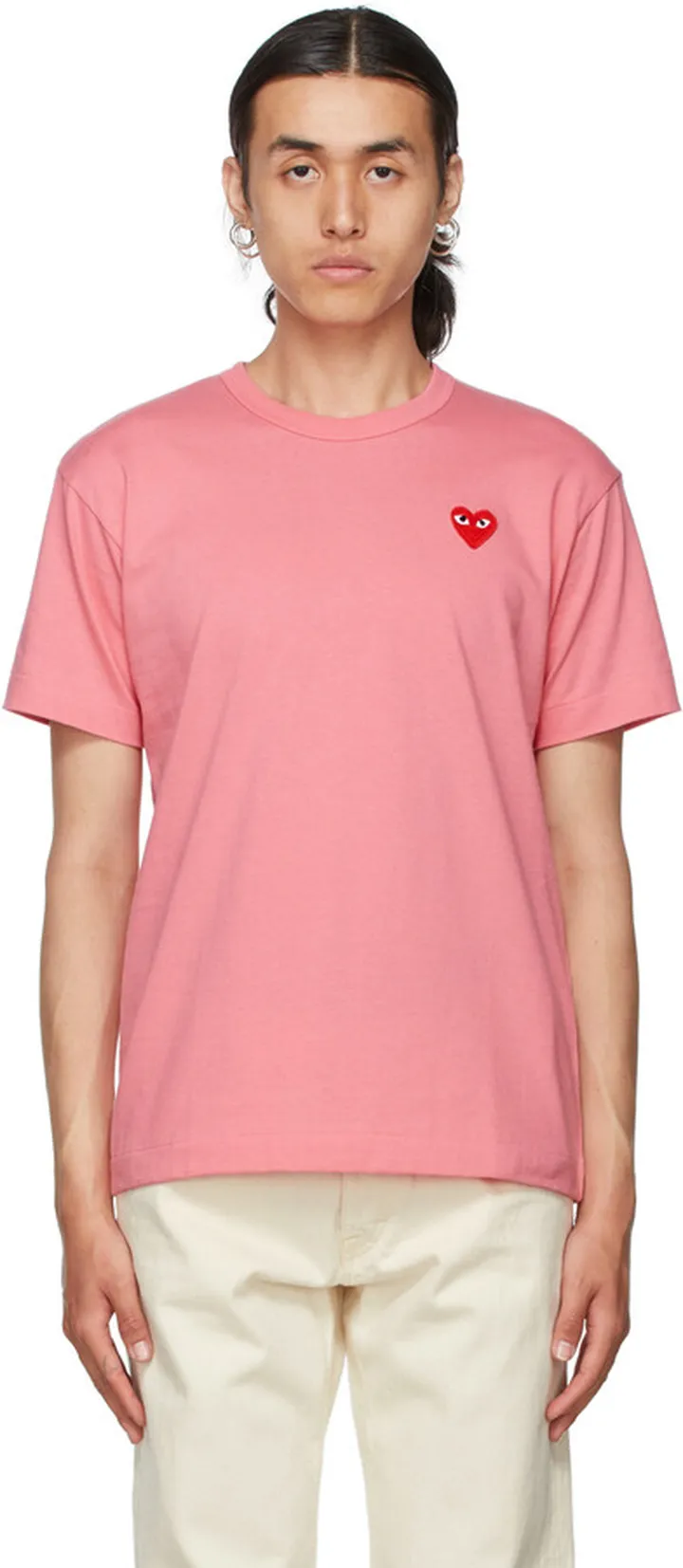Comme des Garçons Play Pink & Red Heart Patch T-Shirt