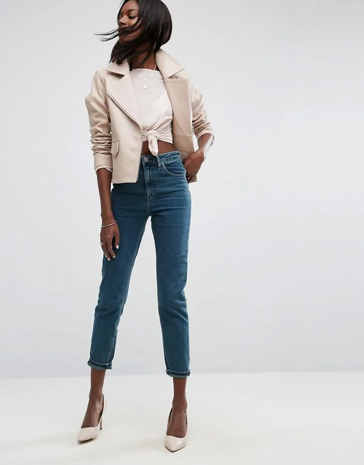 ASOS DESIGN Farleigh high waist slim mom jeans in bergamot green cast