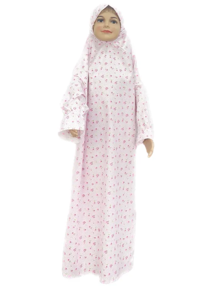Islamic Girl's Pray khimar 1 Piece Cotton Dress Hijab Abaya Floral Suit