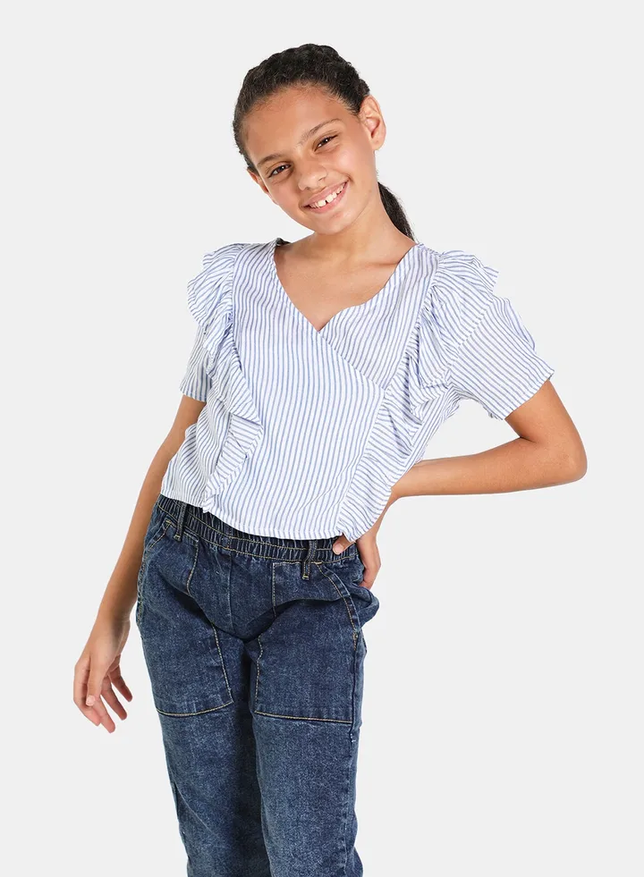 V-Neck Woven Blouse Top Light Blue
