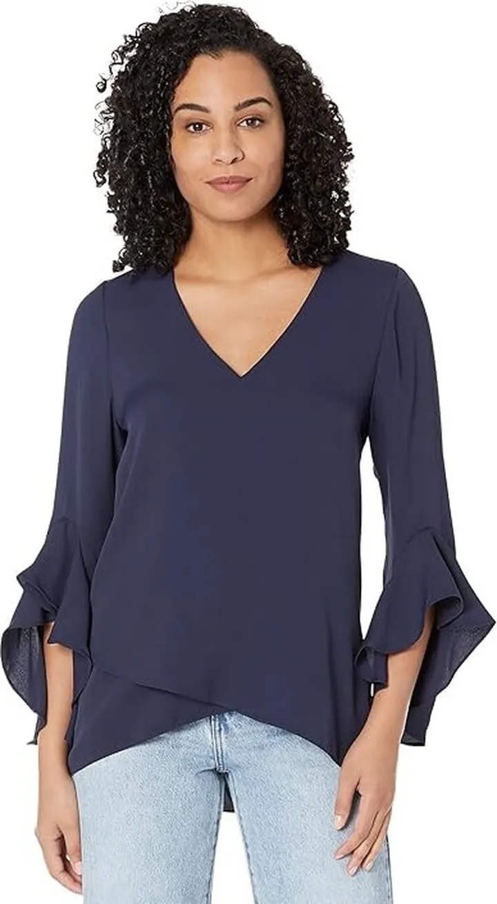 Vince Camuto Flutter Sleeve V-Neck Tunic (Classic Navy) Women's Clothing
