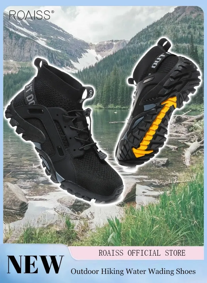 Men's Ankle High Hiking Shoes Rubber Breathable Mesh Patchwork Outdoor Shoes Convenient Buckle Design With Rubber Anti Slip Sole