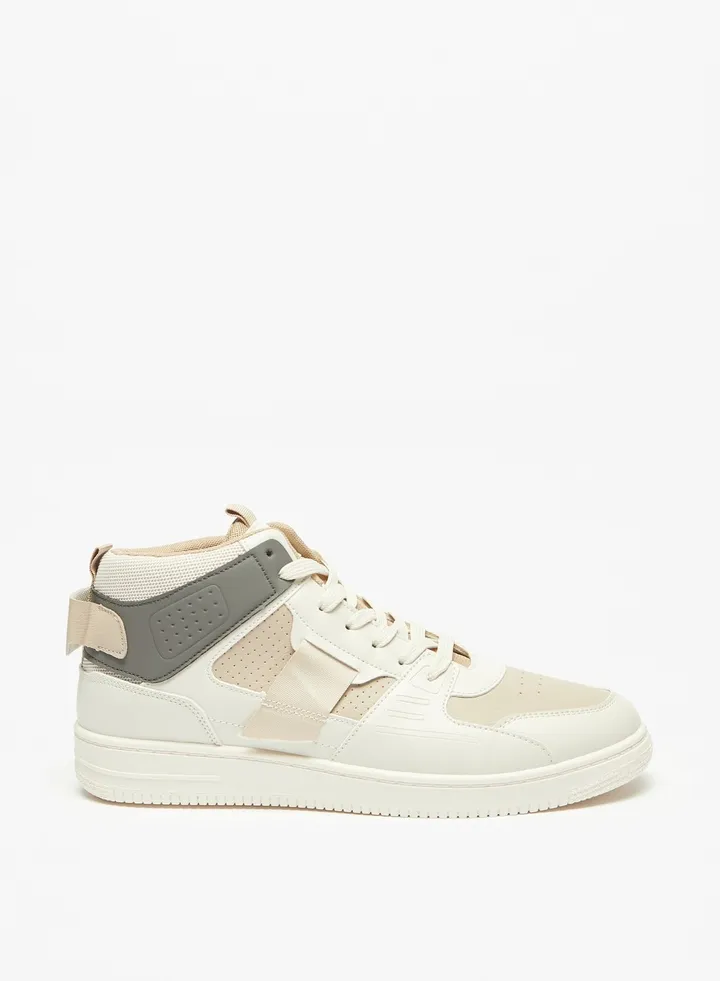 Mens Paneled High Top Casual Sneakers with Lace-Up Closure