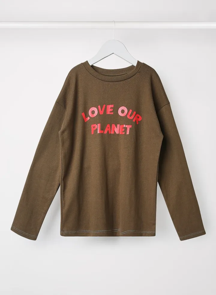 Kids/Teen Slogan Print T-Shirt Khaki