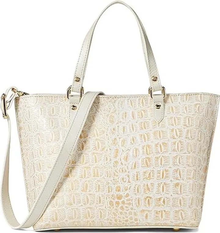 Anuschka Medium Tote 693 (Croco Embossed Cream Gold) Handbags
