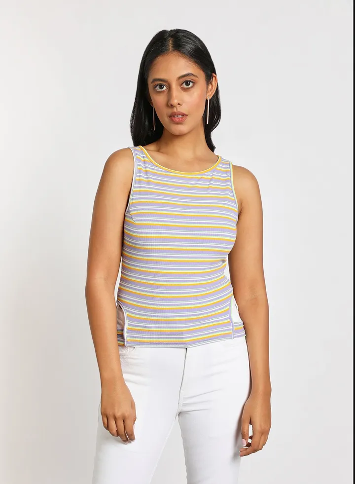 Women's Casual Sleeveless Bodysuit Purple/White/Yellow