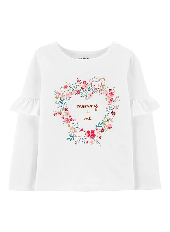 Girls Floral Ruffle Long Sleeve T-Shirt White