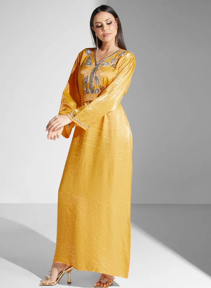 Embellished Belted Jalabiya