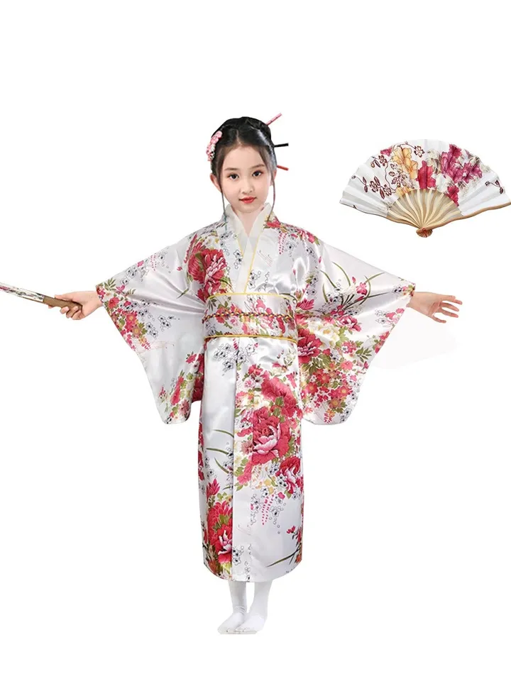 Al Aoyama Japanese Costume Girl Deluxe Blossom Kimono Yukata Robe with OBI Belt Party Fancy Dress
