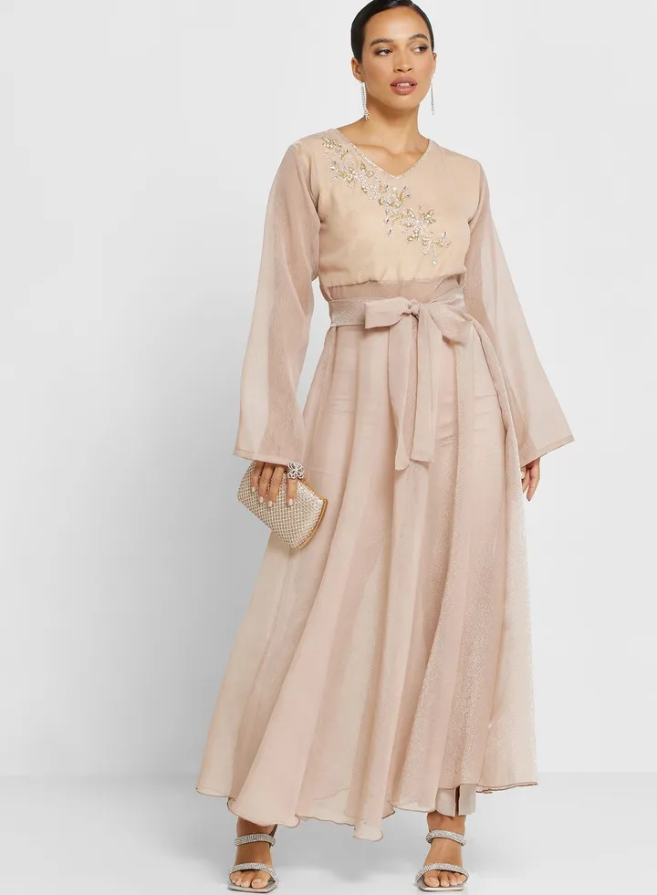 Embellished Belted Jalabiya
