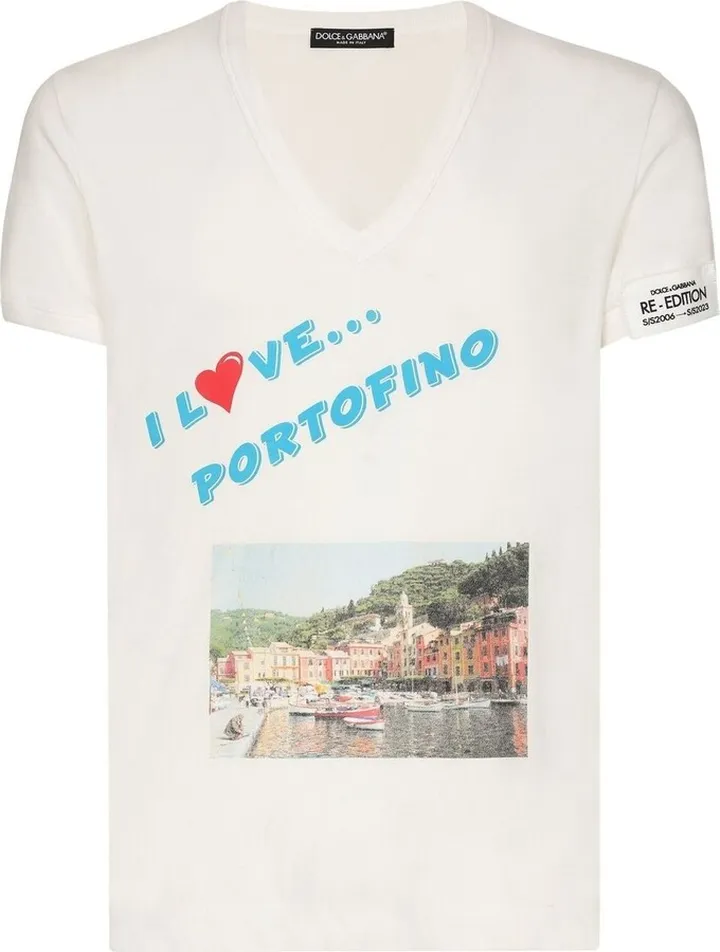 White Graphic Print V-Neck T-Shirt