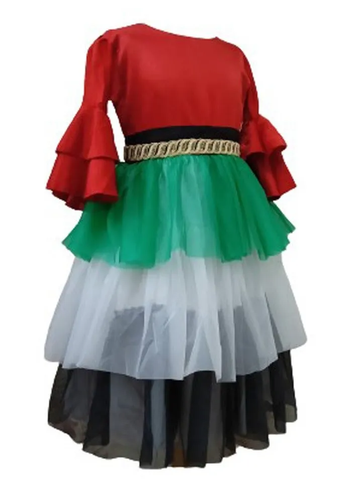 Fashionable Layered Traditional UAE National Day Emirates Flag Cloth Dress
