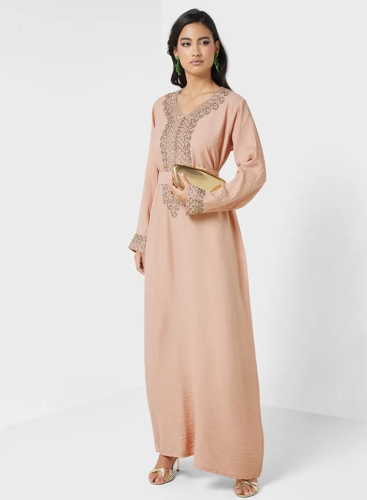 Embroidered Belted Jalabiya