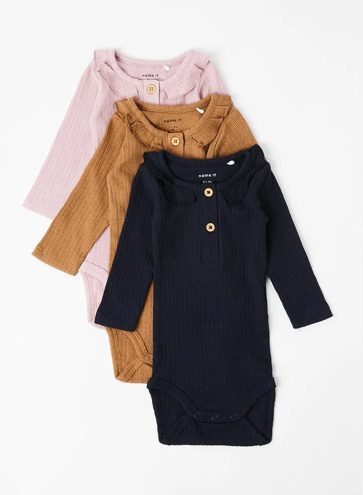 Baby Ribbed Bodysuit (Pack of 3) Multicolour