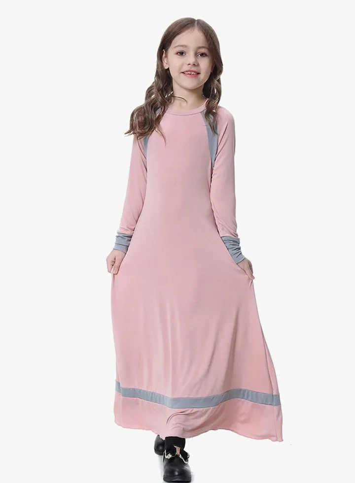 Ethnic Long Sleeves Arabian Jalabiya Pink/Grey