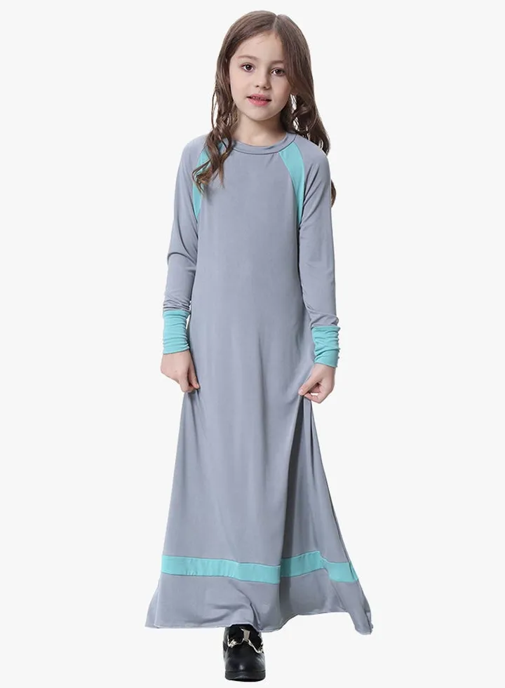 Ethnic Long Sleeves Arabian Jalabiya Grey/Blue