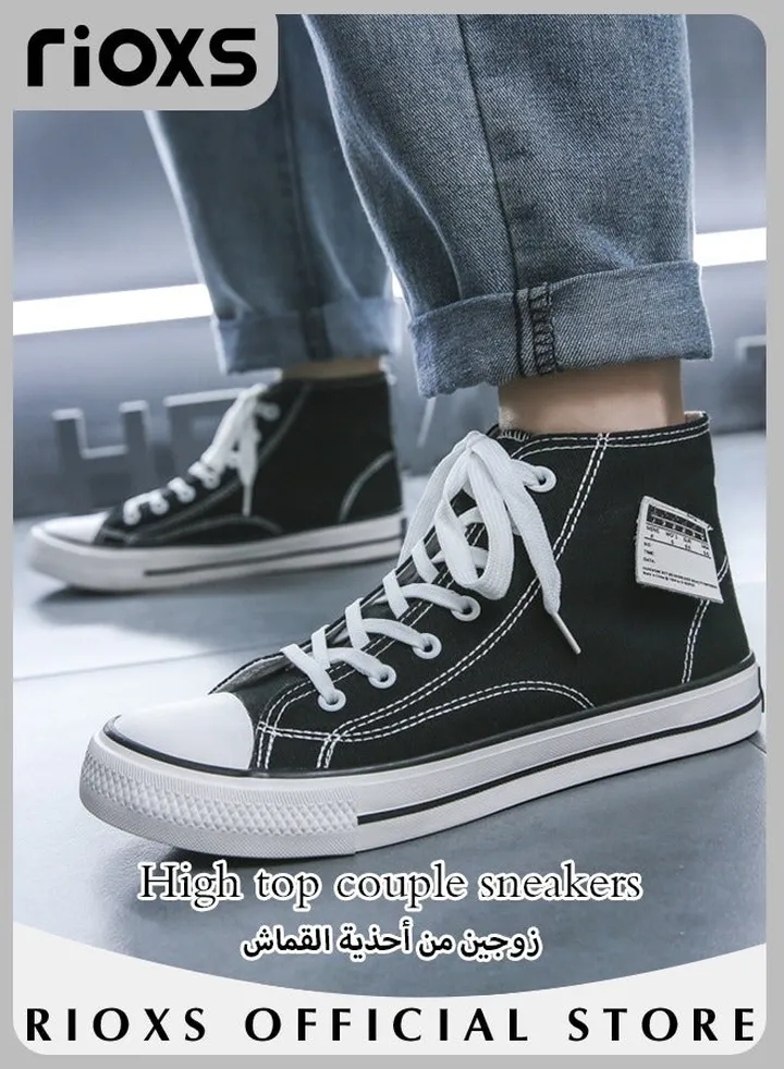 Men's Classic Casual Canvas High Top Sneakers Lace Up Lightweight Running Shoes Fashion Breathable Flat Shoes