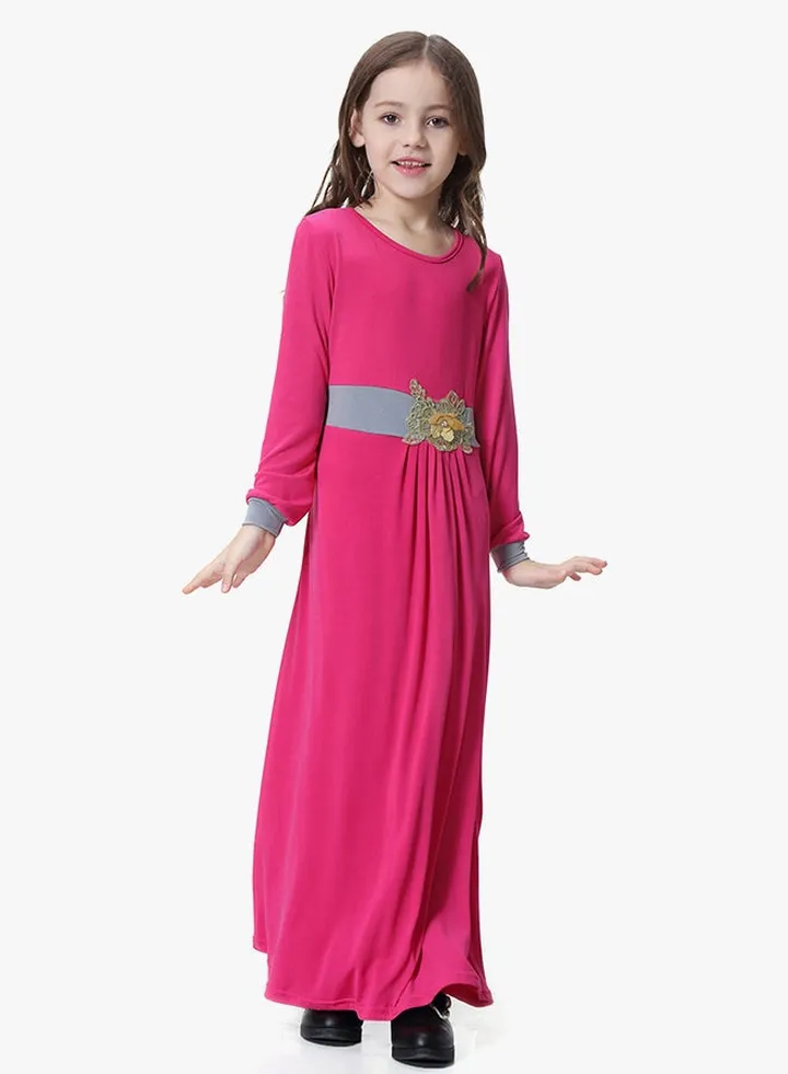 Ethnic Long Sleeves Arabian Jalabiya Rose Red