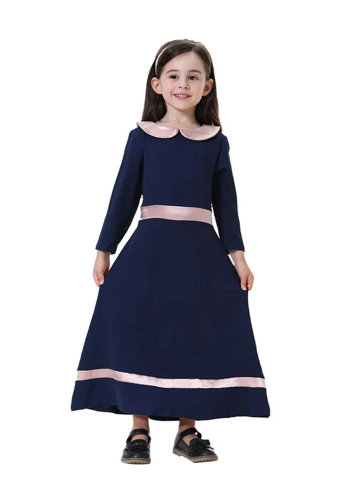 Long Sleeves Maxi Abaya Navy Blue/Pink
