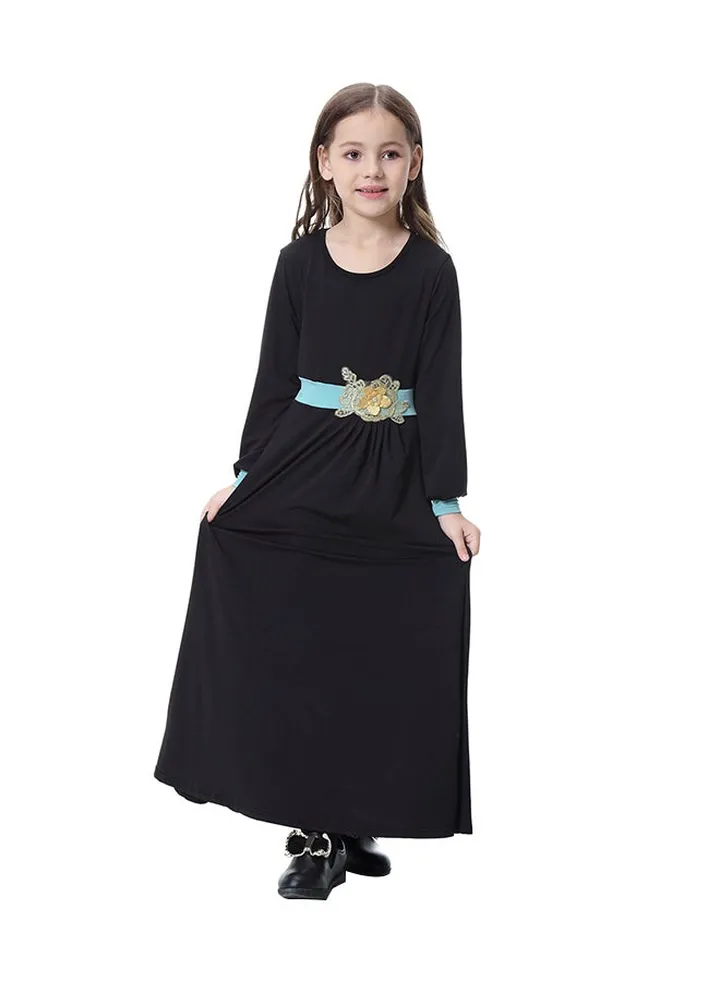 Long Sleeve Swing Abaya Dress Black