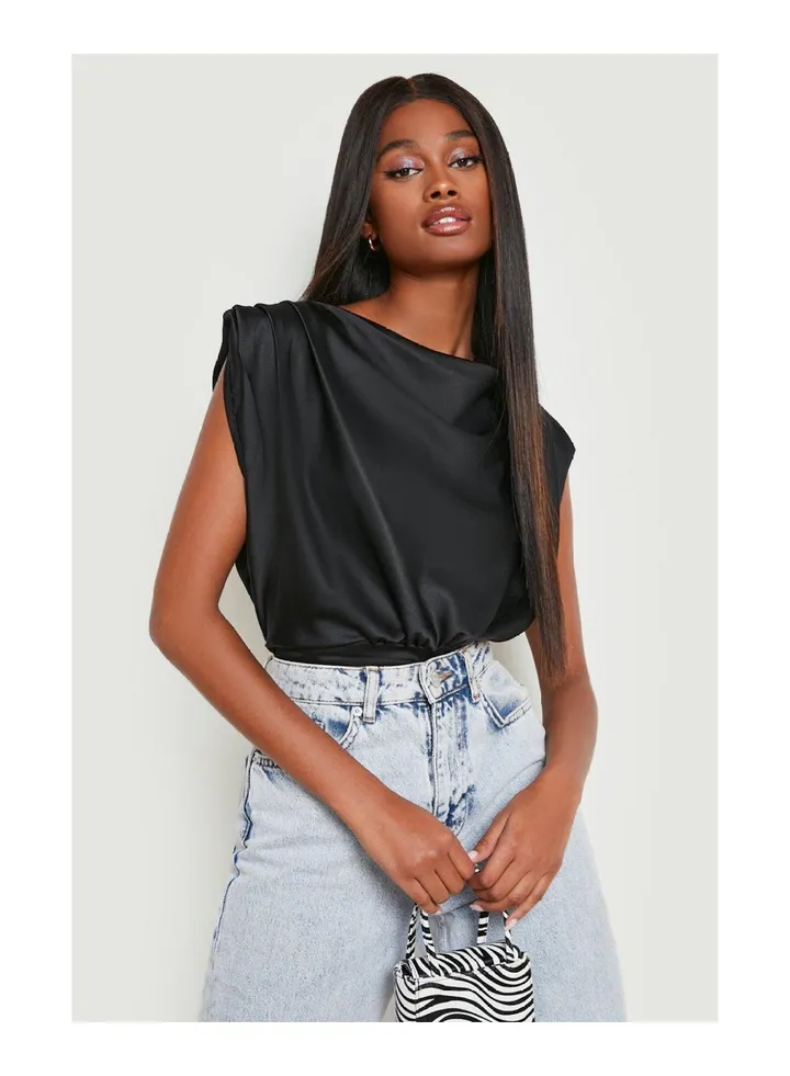 Satin Sleeveless Cowl Bodysuit