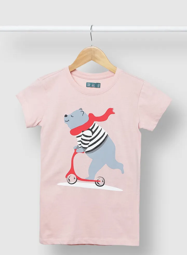 Girls Smart Cotton Comfortable Stylish T-Shirt Pink