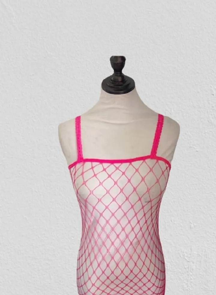 Fishnet Sleeveless Bodystocking Pink for Women One size