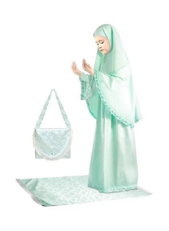 10 Pack Embroidered Prayer Dress With Mat And Bag Green