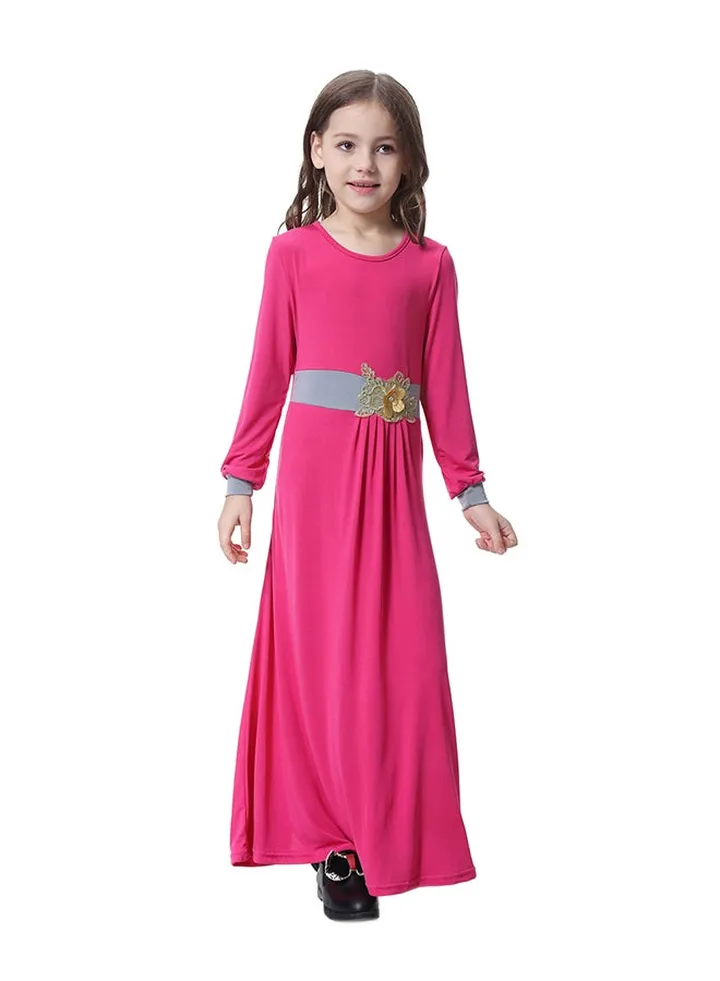 Long Sleeve Swing Abaya Dress Hot Pink