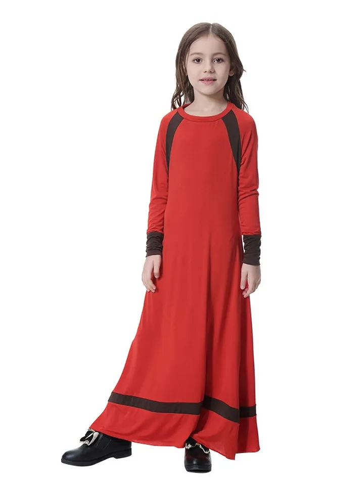 Long Sleeves Abaya Red/Grey