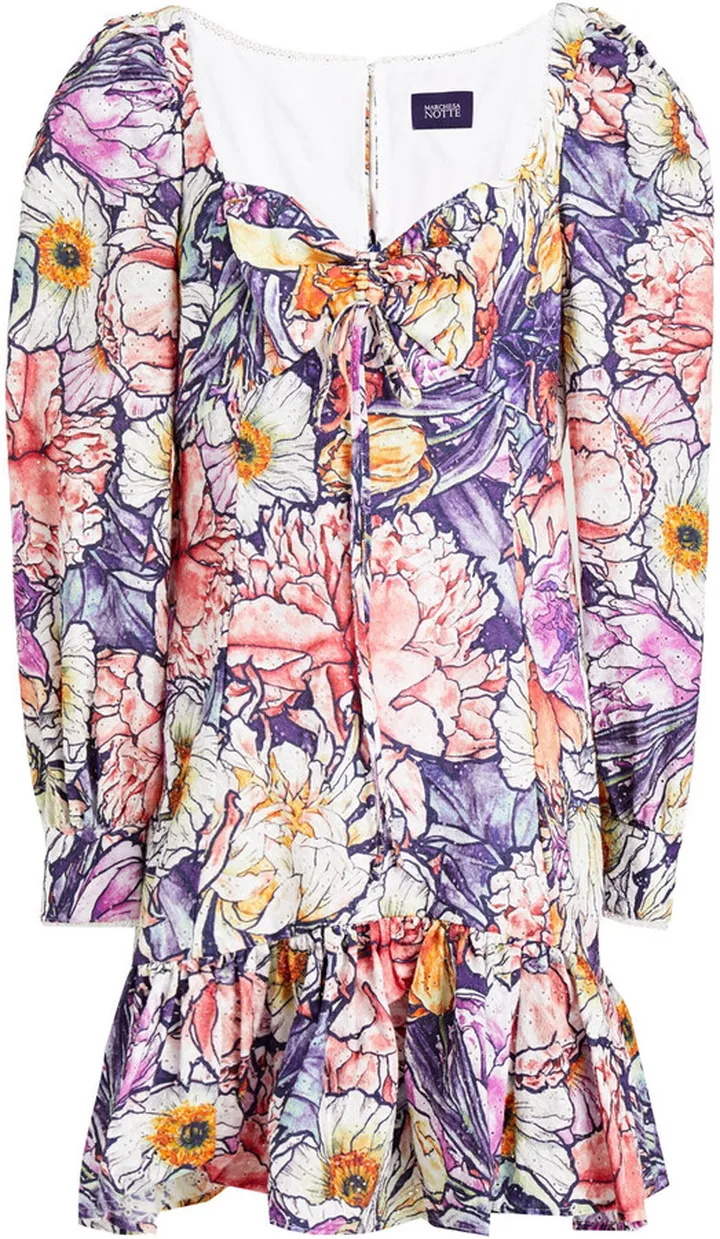 Floral-print broderie anglaise cotton mini dress