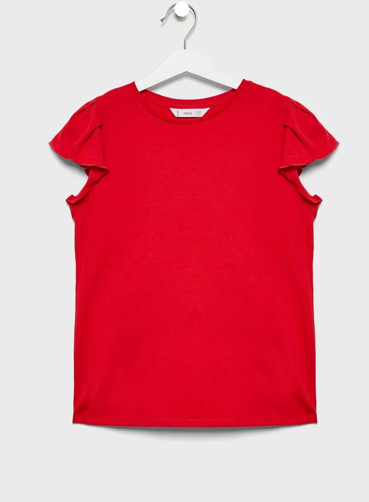 Ruffled Sleeve Top Red