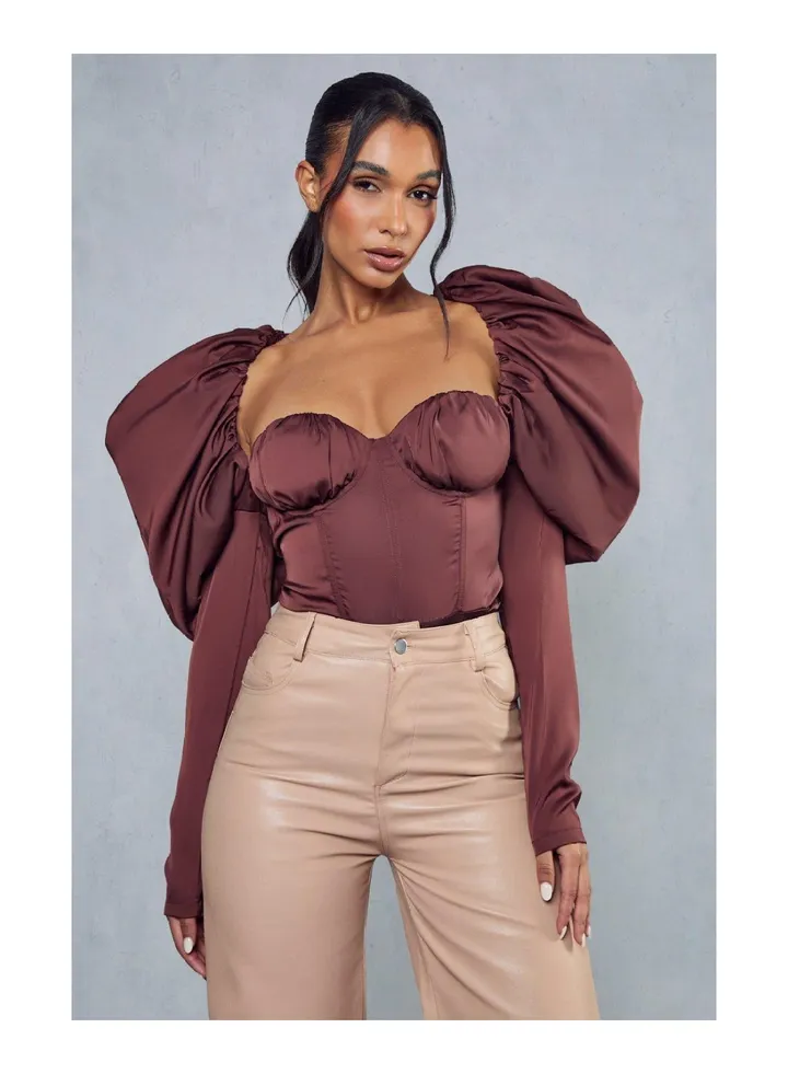 Premium Satin Extreme Puff Sleeve Bodysuit