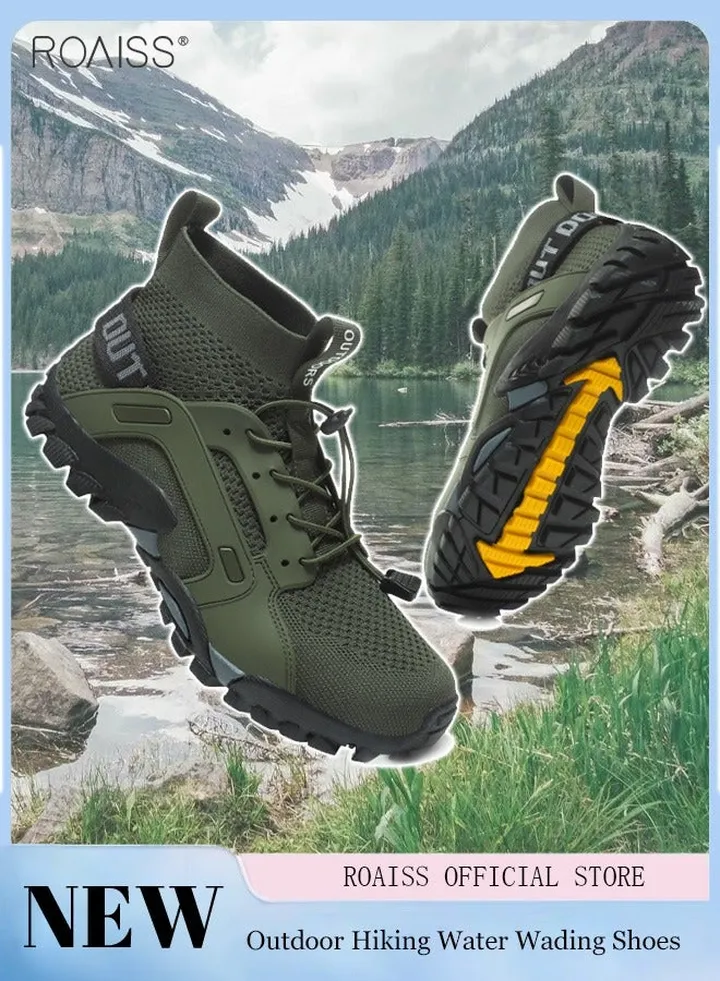Men'S Ankle High Hiking Shoes Rubber Breathable Mesh Patchwork Outdoor Shoes Convenient Buckle Design With Rubber Anti Slip Sole