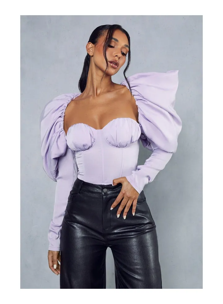 Premium Satin Extreme Puff Sleeve Bodysuit