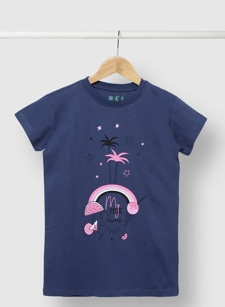 Girls Comfortable Stylish Smart T-Shirt Navy Blue